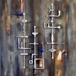 Cognition #1 • Mixed Media, Acrylic, Aluminum Rods and Polymer Clay on Panel, 24 x 18 x 2.75 inches (60.96 x 45.72 x 6.98 cm)